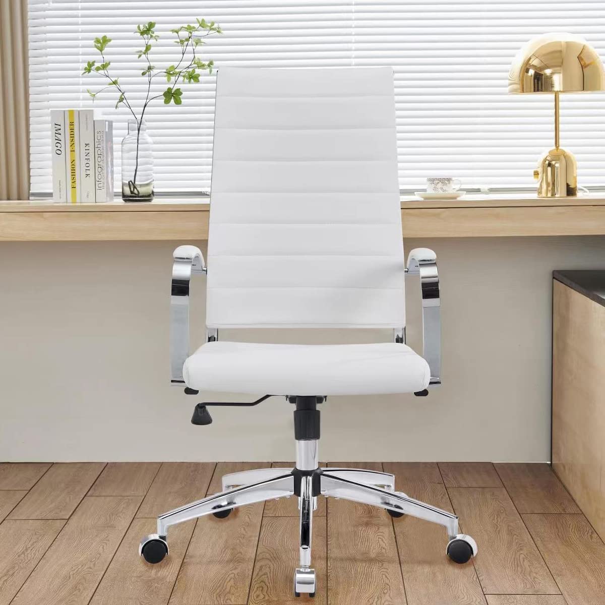 Ergonomic Office Chair with Adjustable Armrests & Lumbar Support - Swivel Desk Chair in Durable Vegan Leather - Comfortable Computer Chair for Home & Office Workspace (White) - Perfect for Long Work Hours, Gaming & Study Sessions