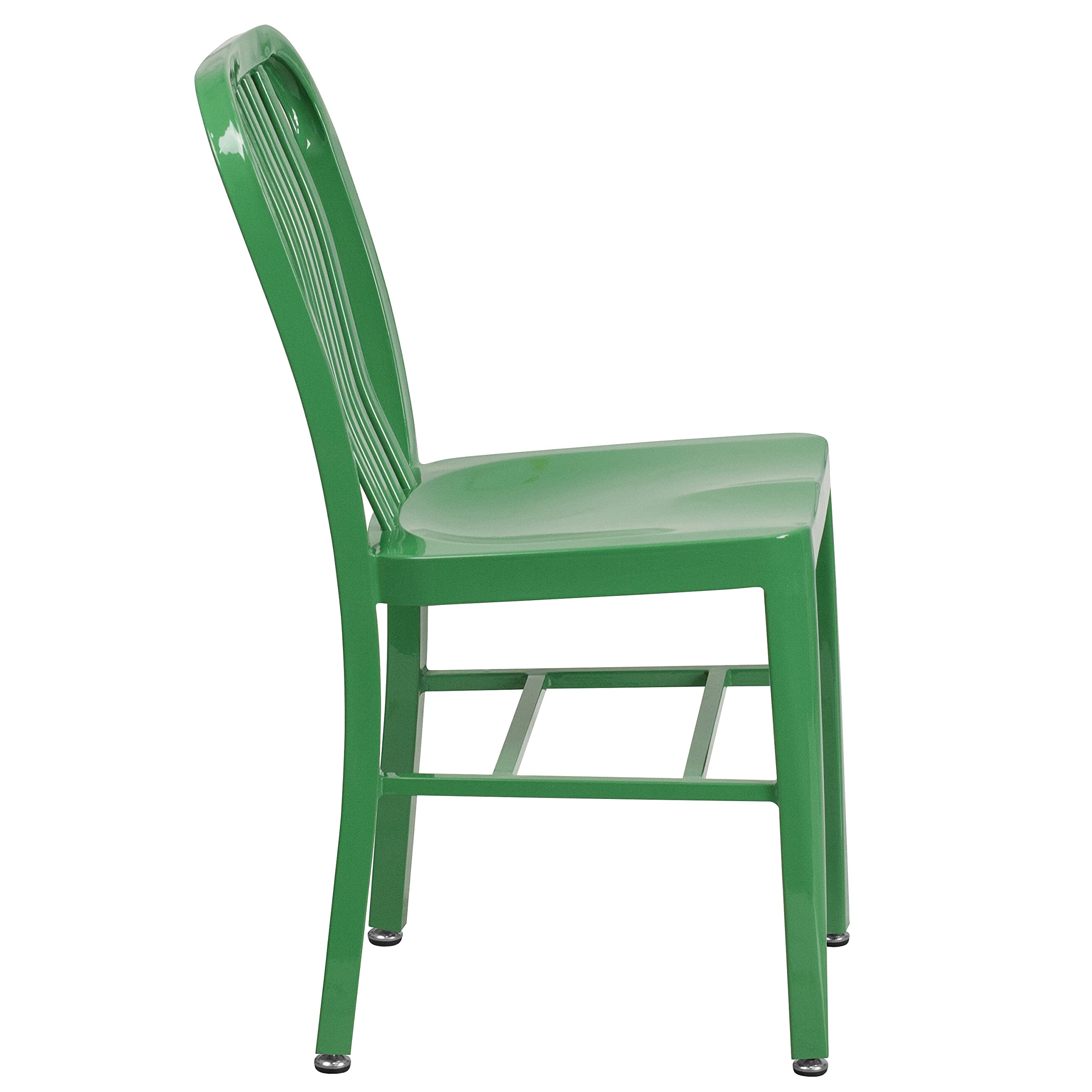 Merrick Lane Santorini Indoor/Outdoor Dining Chair - Green Galvanized Steel Frame - 18 Inch Seat - Slatted Back - Perfect for Patio, Garden, and Dining Room Decor