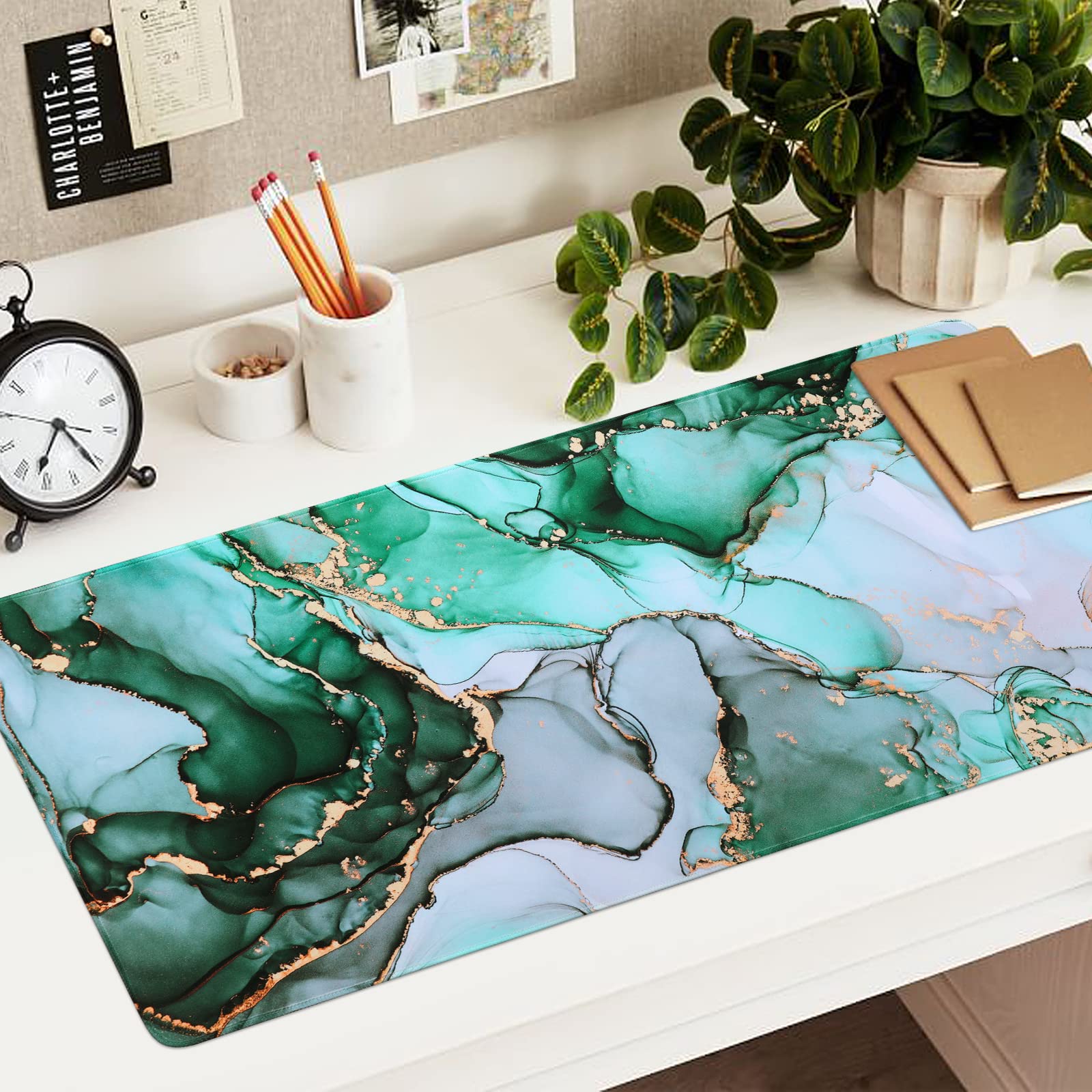 iCasso Gaming Mouse Pad Set - XXL Memory Foam Desk Mat with Wrist Rest for Pain Relief (35.4x15.7in) - Perfect for PC Gamers & Office Work