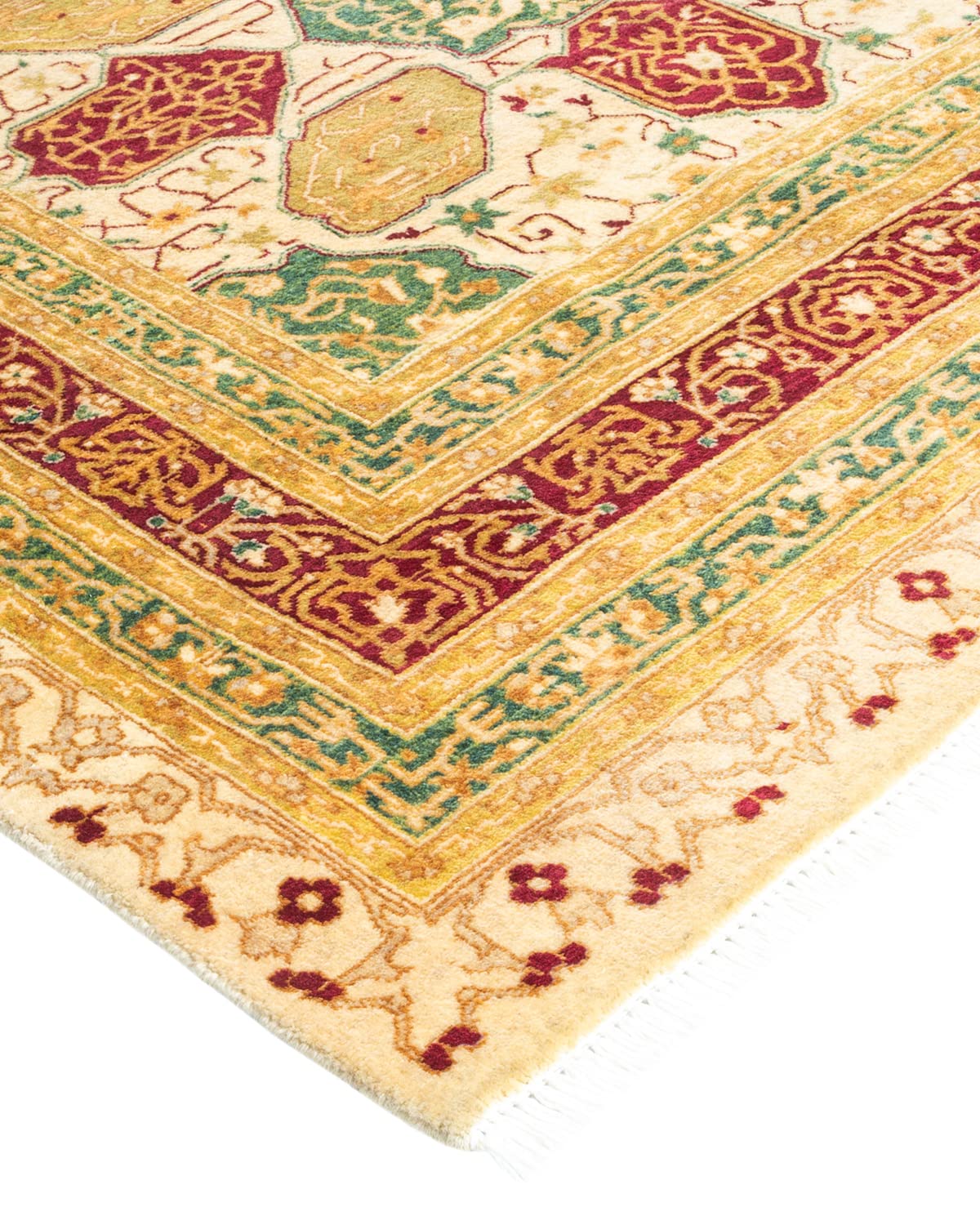 Handmade Traditional Oriental Mogul Ivory Wool Area Rug 6x9 - Unique Hand-Knotted Solo Rugs for Living Room, Bedroom & Home Decor