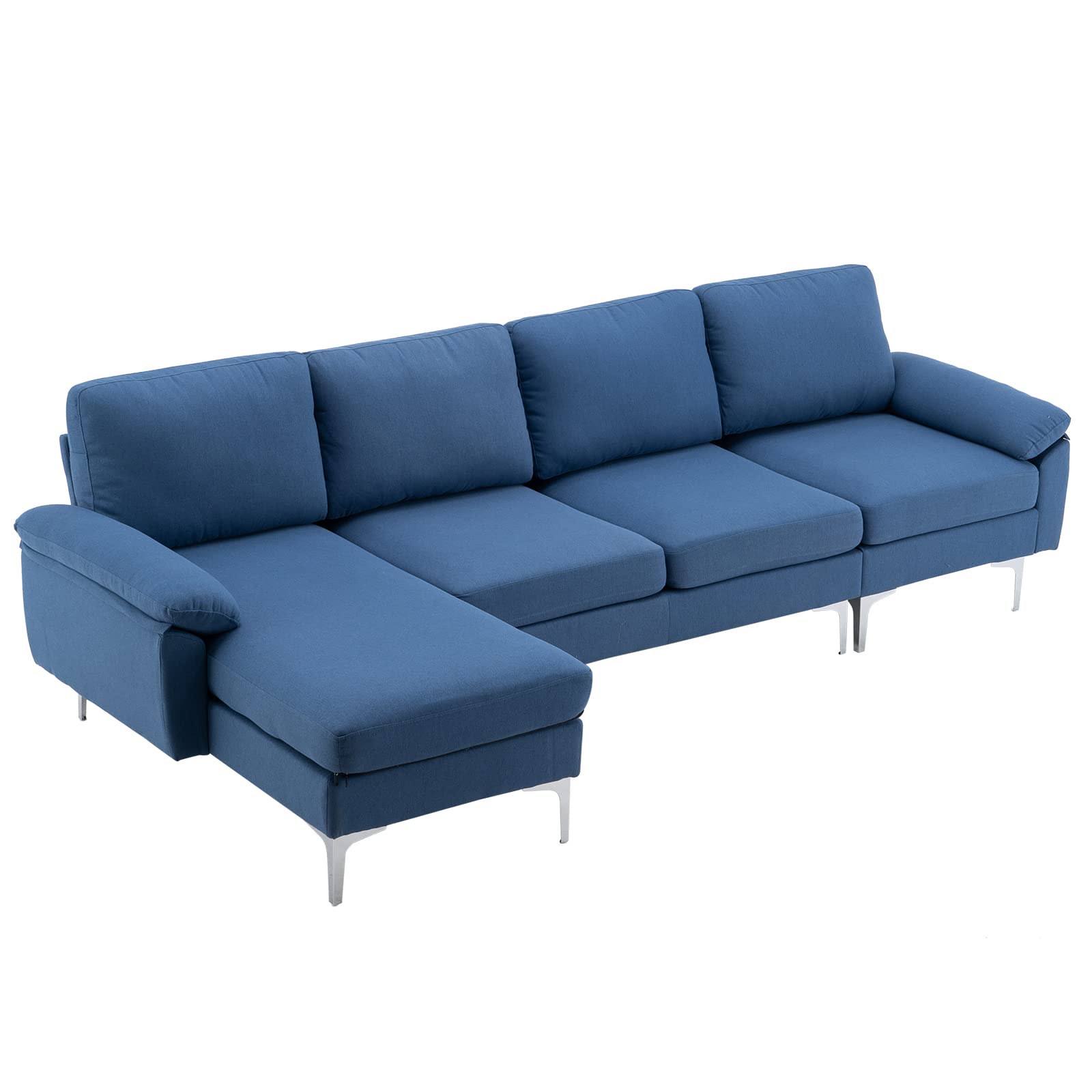 Modern L-Shaped Modular Sectional Sofa Bed with Chaise - Convertible Sleeper Couch for Living Room & Home Office - Soft Fabric Upholstery & Sturdy Iron Legs - Blue (Fast USA Shipping) | Perfect for Small Spaces, Apartments & Cozy Movie Nights