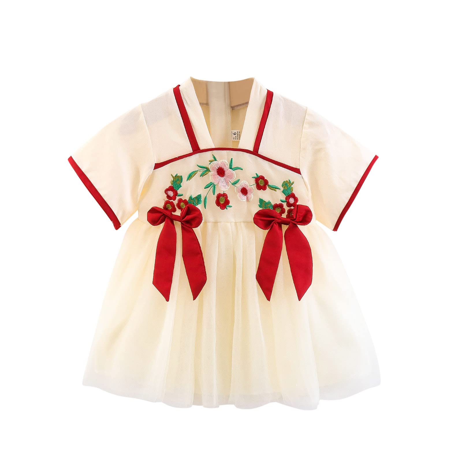 Chinese Style Floral Print Princess Dress for Toddler Girls - Short Sleeve Summer Dress for Infants & Kids - Perfect for Birthday Parties, Photo Shoots & Special Occasions