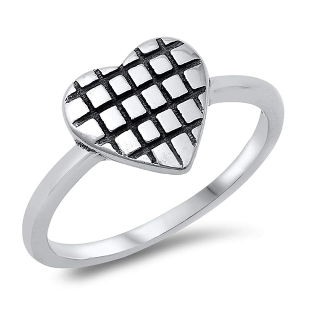 Waffle Net Heart Ring - .925 Sterling Silver Band for Women, Sizes 4-10 | Elegant Valentine's Day Gift, Anniversary Jewelry & Everyday Fashion Accessory