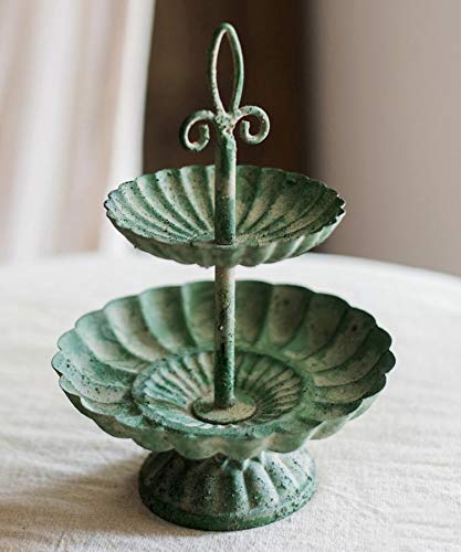 RusticReach Green Iron Two-Tier Decorative Tray for Home & Kitchen - Perfect for Organizing Jewelry, Keys, or Displaying Small Decor Items on Coffee Tables and Vanities