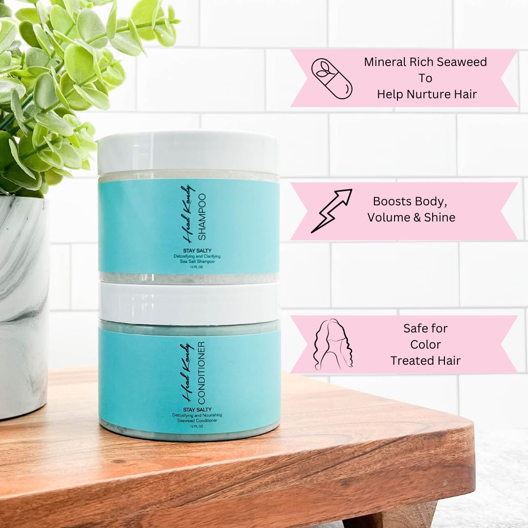 Head Kandy Stay Salty Sea Salt Purifying & Detoxifying Shampoo & Conditioner Set for Color-Treated Hair | Hydrating with Seaweed Extract for Volume & Shine | Sulfate-Free Hair Care Bundle | Perfect for Beach Waves & Post-Swim Hair Revival