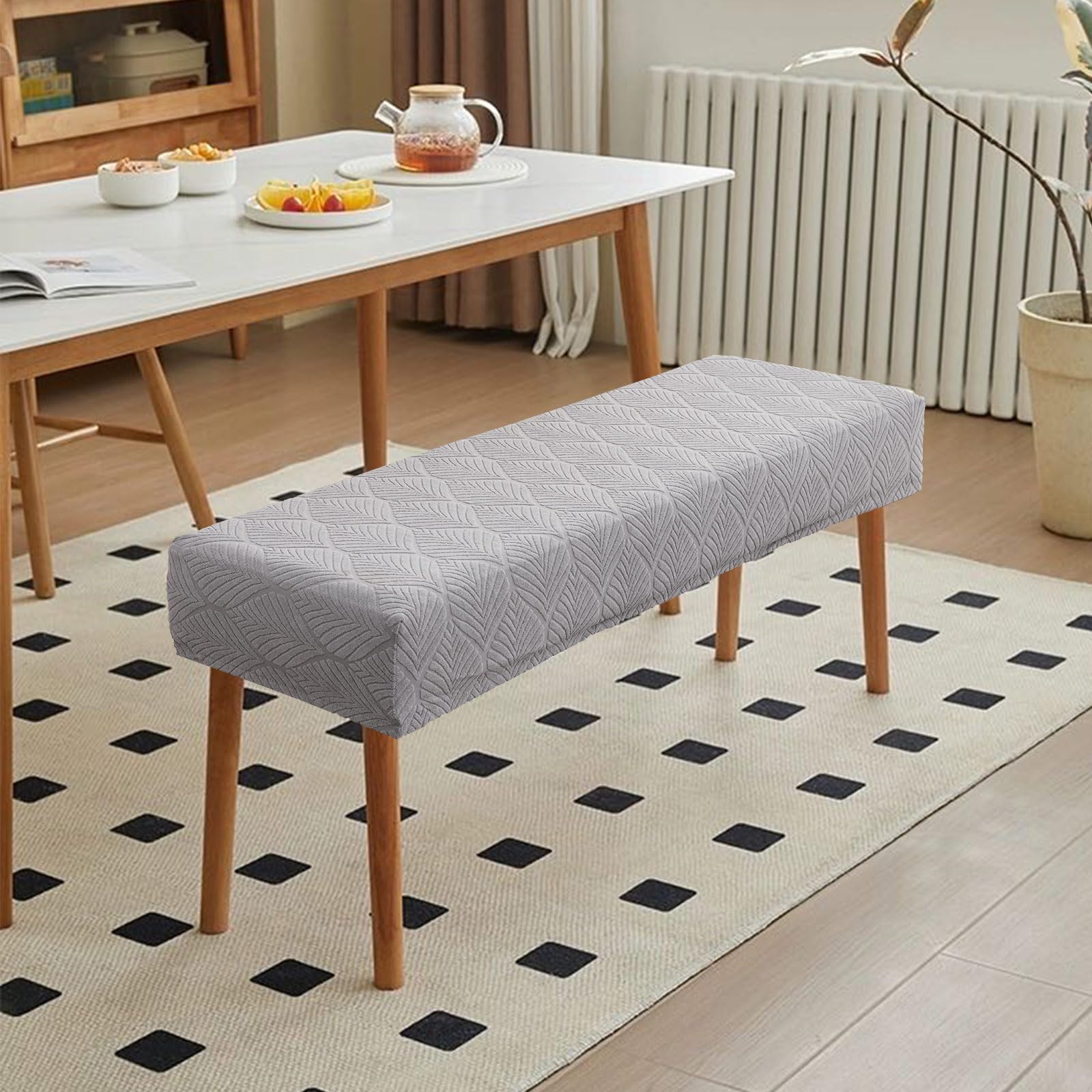 Waterproof Stretch Jacquard Bench Seat Cover - Washable & Removable Dining Room Bench Protector for Bedroom, Living Room, Kitchen - Light Grey | Perfect for Home Decor & Furniture Protection