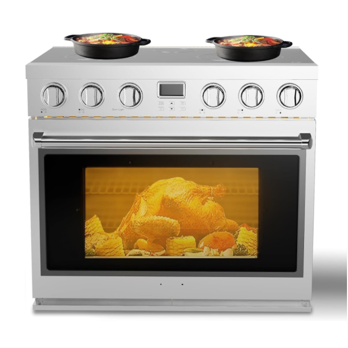 GARVEE 36 Inch Electric Range with 6 Burner Cooktop & Convection Oven - 6 Cu.Ft Capacity, Stainless Steel, Smooth Glass Top, Timer - Perfect for Home Kitchen, Baking, and Family Cooking