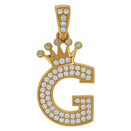 10K Yellow Gold CZ Cubic Zirconia Simulated Diamond Crowned Letter G Monogram Pendant Necklace for Men & Women - Personalized Name Jewelry Gift for Birthday, Anniversary & Special Occasions