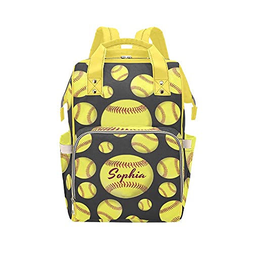 Custom Personalized Sport Softball Diaper Backpack - Adjustable Shoulder Strap Nappy Bag for Nursing Moms, Baby Essentials Organizer, Perfect Baby Shower Gift for Baseball Softball Games & Outdoor Activities