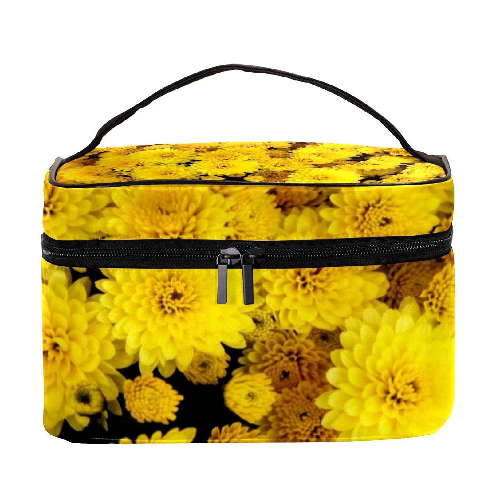 Yellow Chrysanthemum Floral Makeup Bag - Large Travel Cosmetic Organizer for Women | Perfect for Vacation & Daily Use