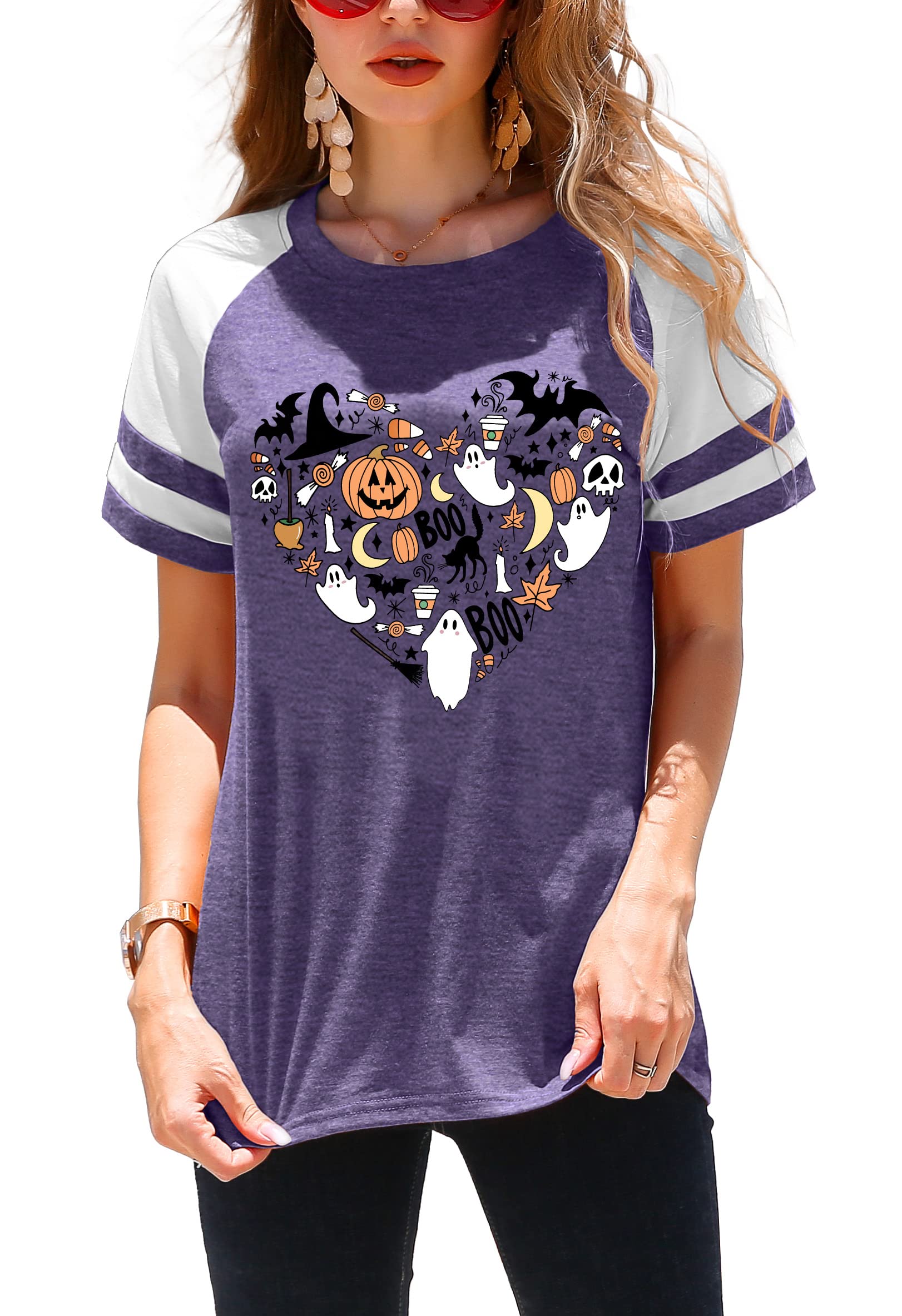 Funny Halloween Shirts for Women - Hocus Pocus Pumpkin Heart Graphic Tee Short Sleeve Fall Tops | Cute Halloween Costume & Party Outfit