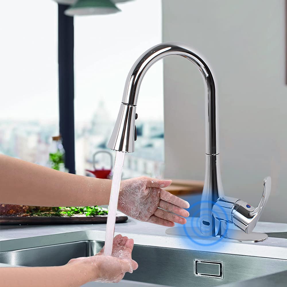 Touchless Kitchen Sink Faucet with Pull Down Sprayer - Single Handle Chrome Faucet for 1 or 3 Hole Installation - 3 Spray Modes, Spot Resistant Finish - Easy DIY Install for Modern Kitchens