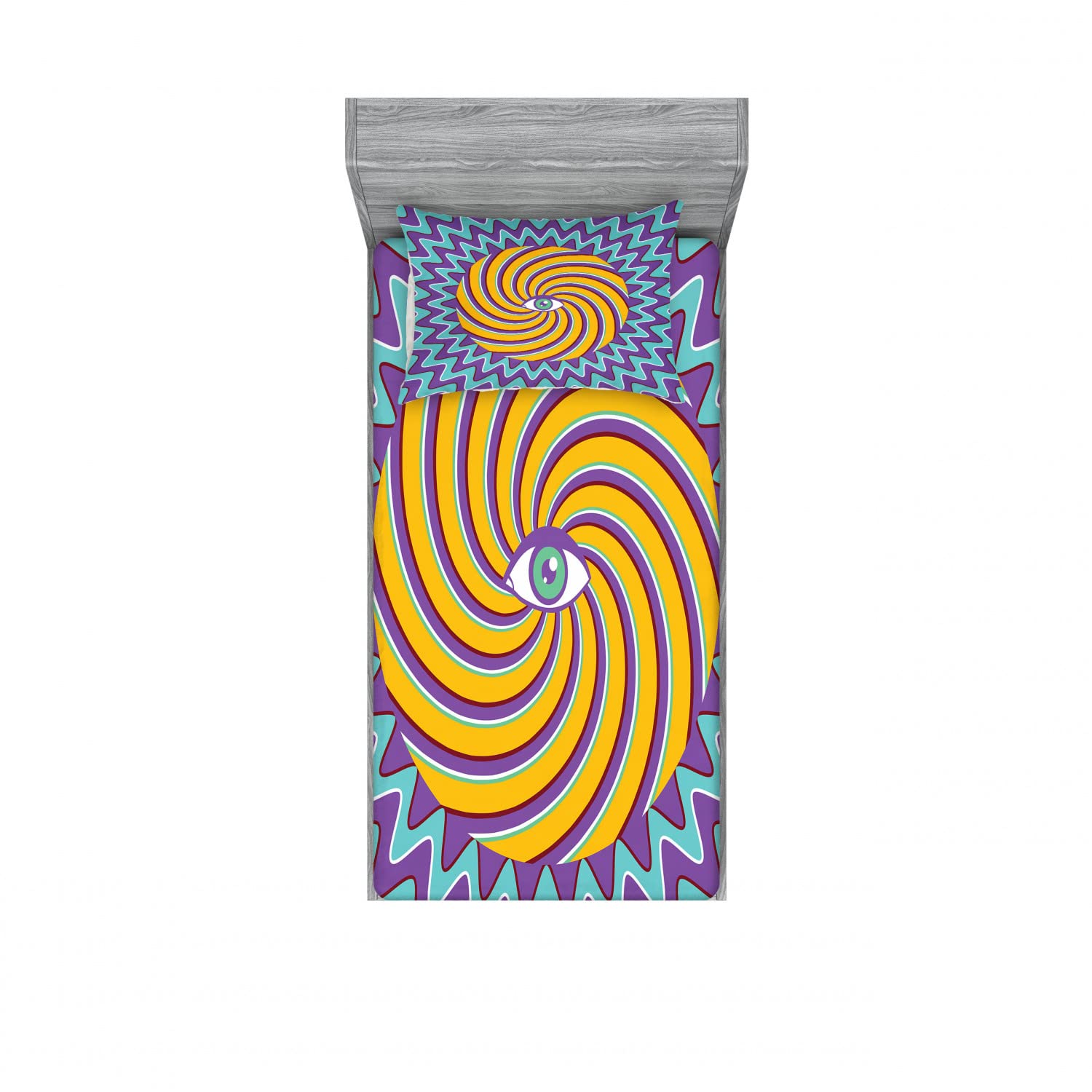 Ambesonne Vintage 2-Pack Twin XL Fitted Sheet & Pillow Sham Set - Hypnotic Circles Pattern, 4-Piece Bedding Decor (2 Fitted Sheets + 2 Pillow Covers) - Multicolor Bohemian Style for Guest Rooms, Dorms & Cozy Bedroom Makeovers
