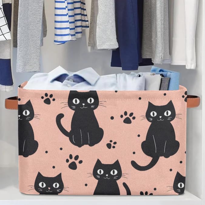Large Fabric Storage Baskets with Handles - 2 Pack Black Cat Pattern Collapsible Organizer Bins for Shelves, Closet & Home | Perfect for Clothes, Toys & Bedroom Organization