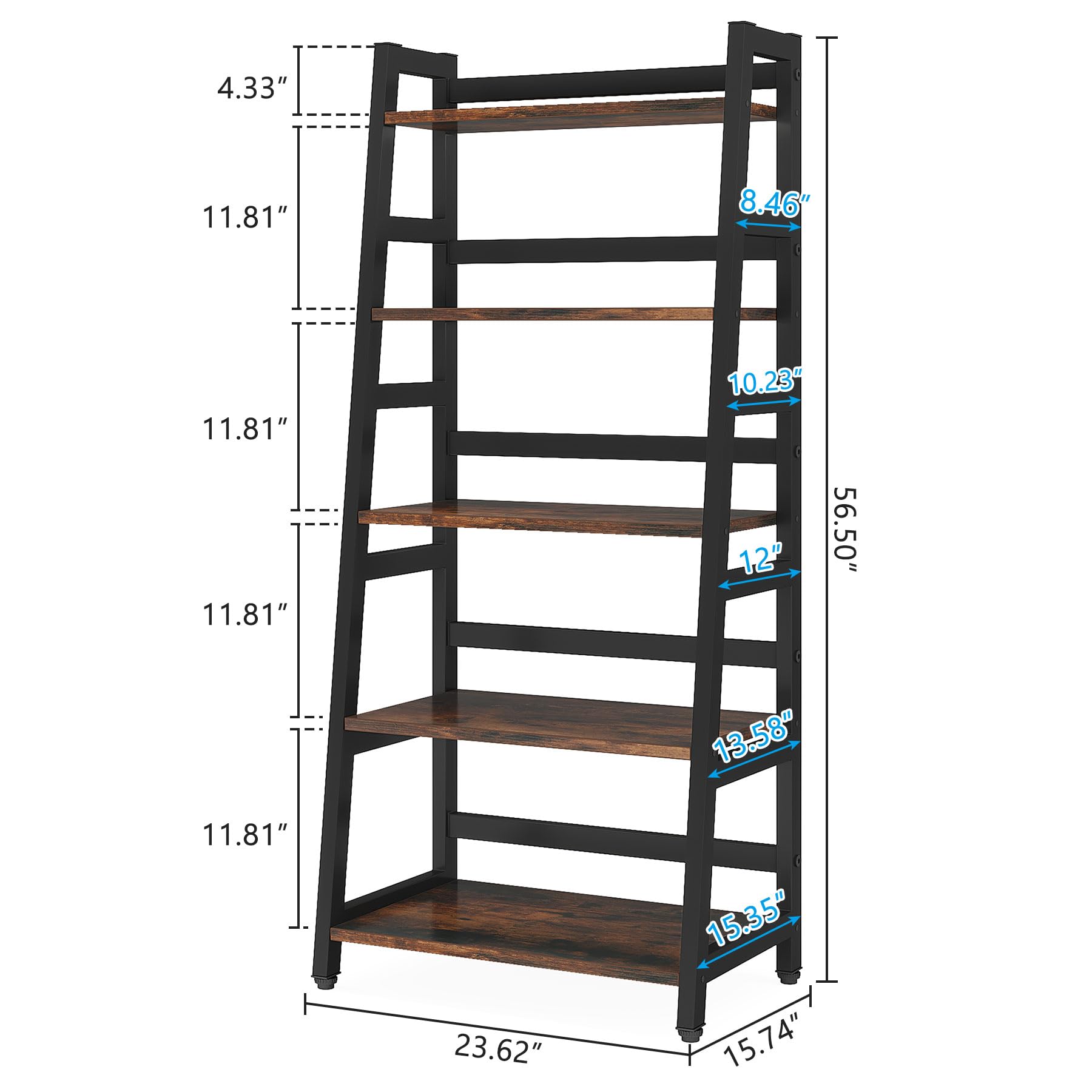 Tribesigns 5-Tier Industrial Bookshelf - Sturdy Ladder Bookcase with 5 Shelves for Home Office, Living Room Storage & Organization - Perfect for Displaying Books, Decor & Plants in Modern Spaces