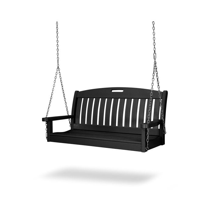 POLYWOOD Nautical 48-Inch Porch Swing - Durable Outdoor Hanging Bench for Patio, Garden, Deck - All-Weather Resin Wicker Furniture (Blue & White) - Perfect for Relaxing in Backyard or Poolside