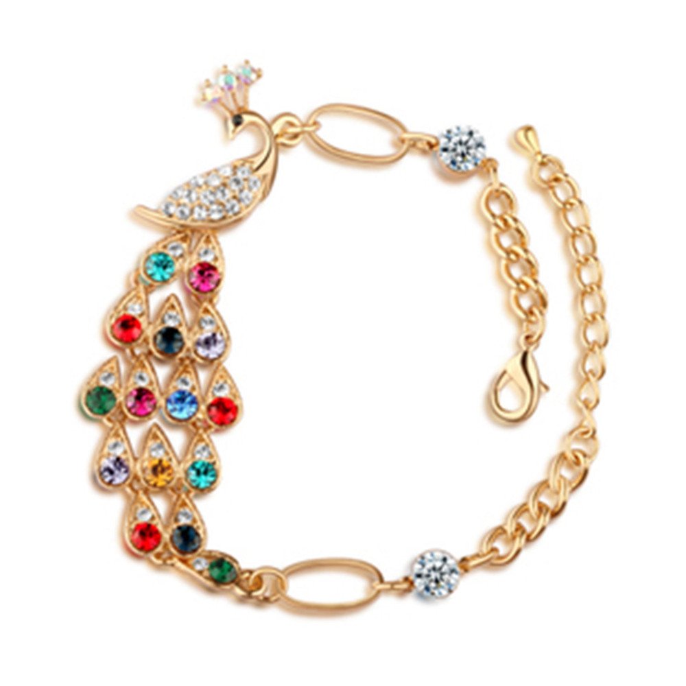 Vintage Colorful Crystal Peacock Bracelet Bangle Anklet Set - Elegant Boho Jewelry for Women, Gift for Her, Perfect for Parties, Weddings & Special Occasions