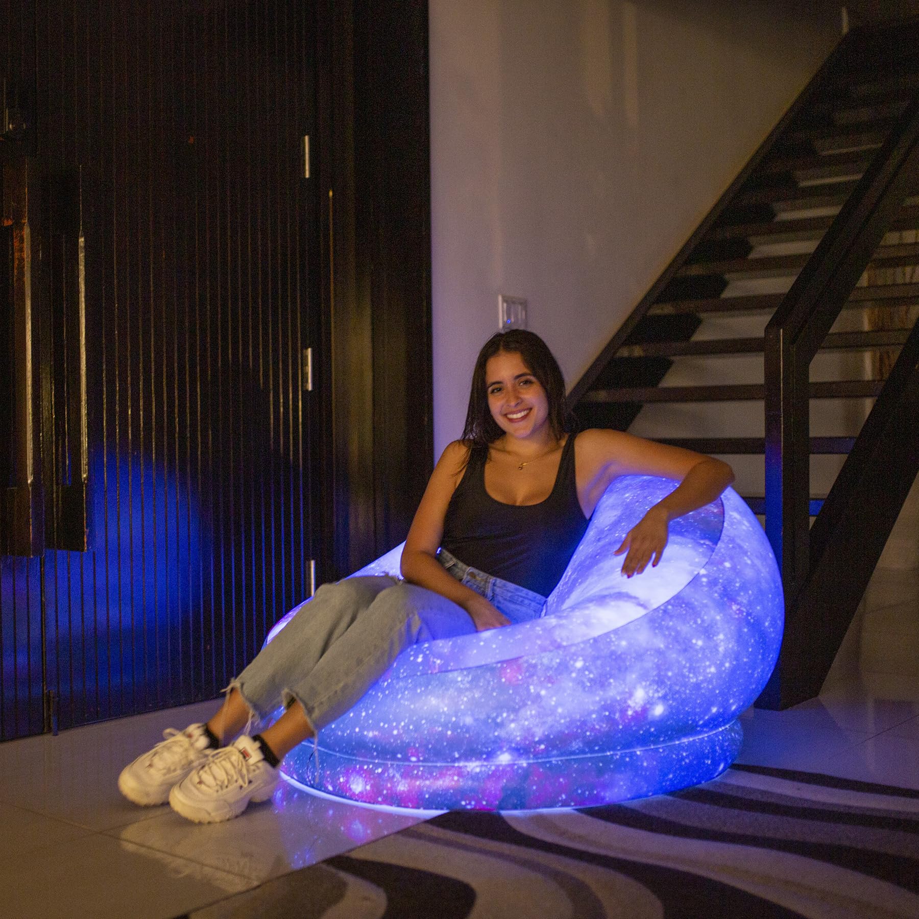 Inflatable LED Light Up Chair - Air Candy Galaxy Hubble Telescope Illuminated Gaming Chair for Adults & Teens - Perfect for Bedroom Decor, Gaming Setup, Outdoor Parties & Relaxation