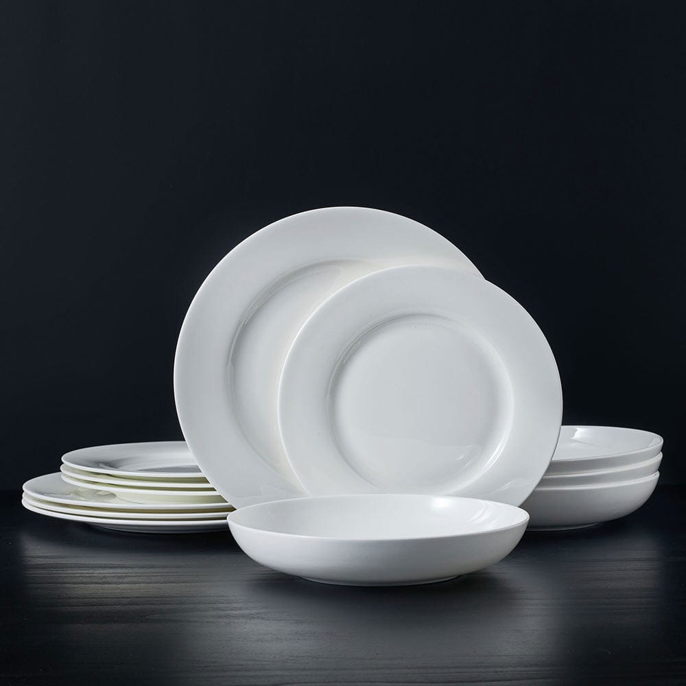 Premium Lucerne White 12-Piece Dinnerware Set - Service for 4 - Elegant Porcelain Plates, Bowls & Mugs - Perfect for Family Dinners, Dinner Parties & Holiday Entertaining