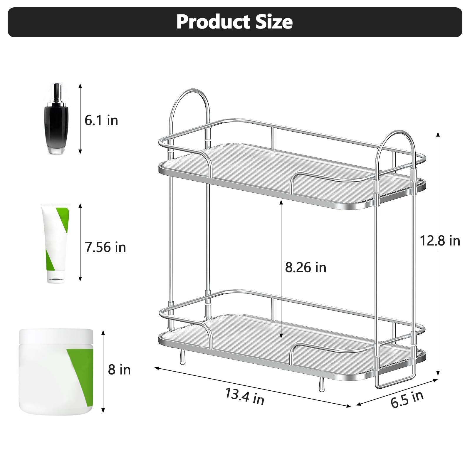 2-Tier Bathroom Counter Organizer - Silver Makeup & Skincare Vanity Organizer with Perfume Tray | Countertop Storage for Cosmetics, Jewelry & Toiletries | Perfect for Bathroom, Bedroom & Dressing Table Organization