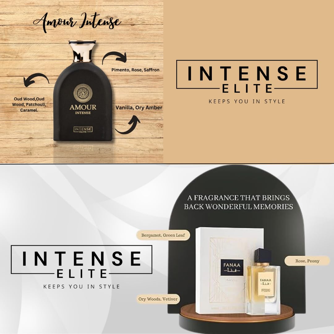INTENSE ELITE Arabian Perfume for Women & Men - Fanaa Glance & Amour Eau de Parfum 3.4oz (100ml) - Long Lasting Fragrance with Magnetic Gift Box - Perfect for Valentine's Day, Date Nights & Special Occasions