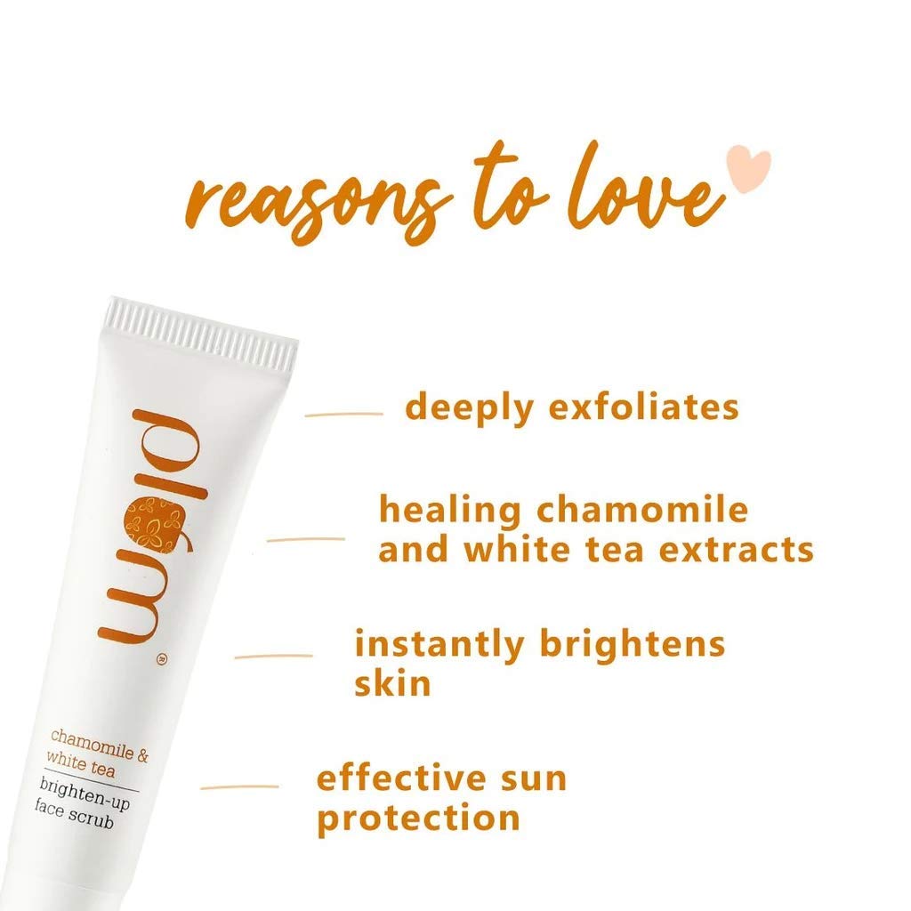 Plum Chamomile & White Tea Brightening Face Scrub - Gentle Exfoliator for Normal & Combination Skin | Detanning & Skin Brightening Treatment | 75ml | Perfect for Morning Skincare Routine & Pre-Makeup Prep