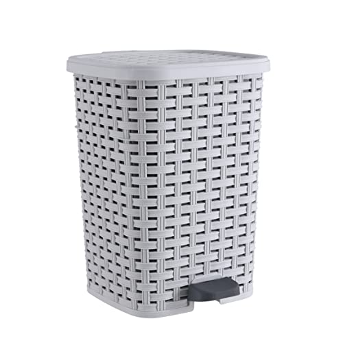 Premium Wicker Step-On Trash Can with Foot Pedal - 12 Quart White Smoke Waste Basket for Bathroom, Kitchen, Office, Patio & Backyard | Indoor & Outdoor Use for Home, Garden & Commercial Spaces