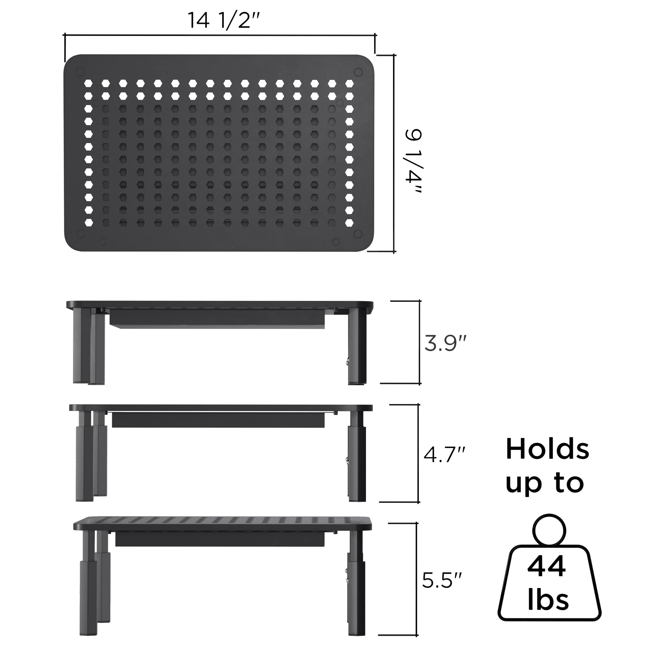 EVOOMI 2-Pack Monitor Stand with Drawer - Anti-Skid Mesh Metal Riser for Laptop, Printer & iMac - Boost Productivity & Reduce Back Pain for Office & Home Workspace