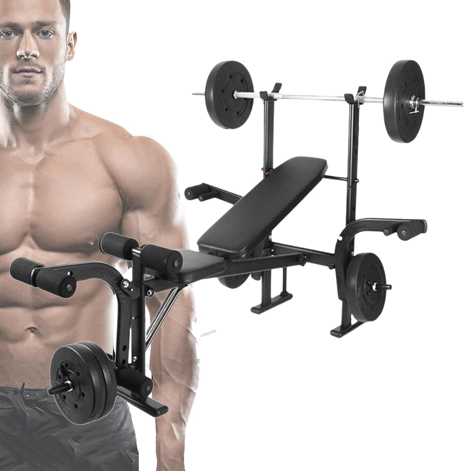 6-in-1 800LBS Adjustable Olympic Weight Bench Set - Foldable Home Gym Equipment with Preacher Curl Pad & Leg Developer - Heavy Duty Workout Bench for Strength Training, Weightlifting & Home Fitness