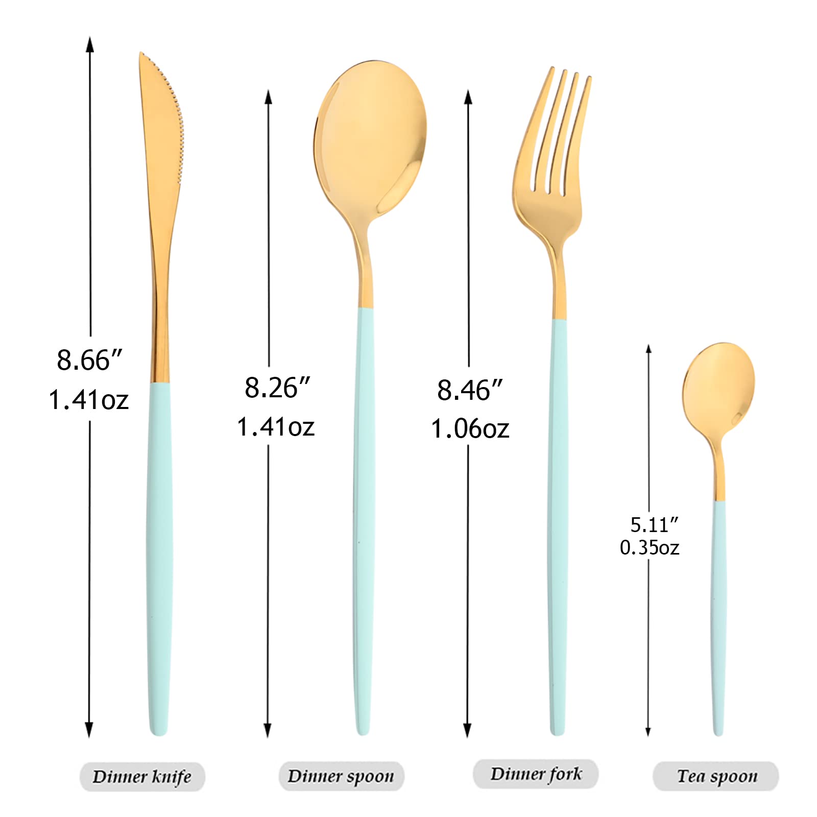 24-Piece Mirror Cutlery Set - 18/0 Stainless Steel Silverware with Mint Green Handle - Modern Dinnerware for Home, Party & Restaurant - Service for 6 (Mint Green Gold) - Perfect for Weddings, Dinner Parties & Formal Dining