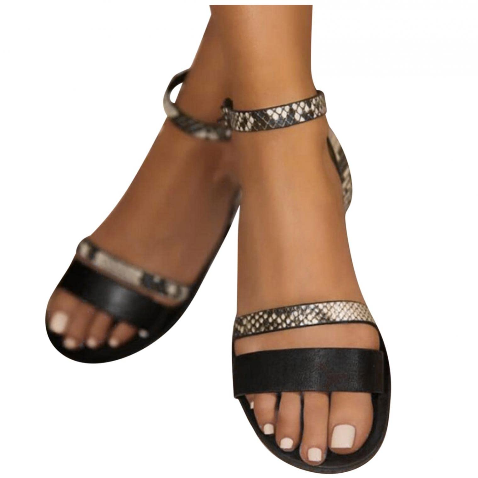Aayomet Women's Casual Vintage Summer Sandals - Open Toe Slip On Ankle Strap Flat Shoes for Walking, Beach & Everyday Wear