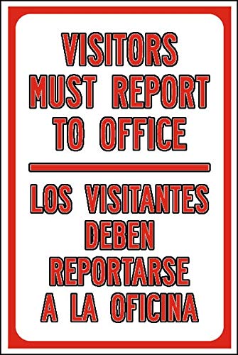 Vinyl Safety & Warning Stickers Bundle - Bilingual Warehouse Signs, Visitors Report to Office Sticker - 3 Pack (13