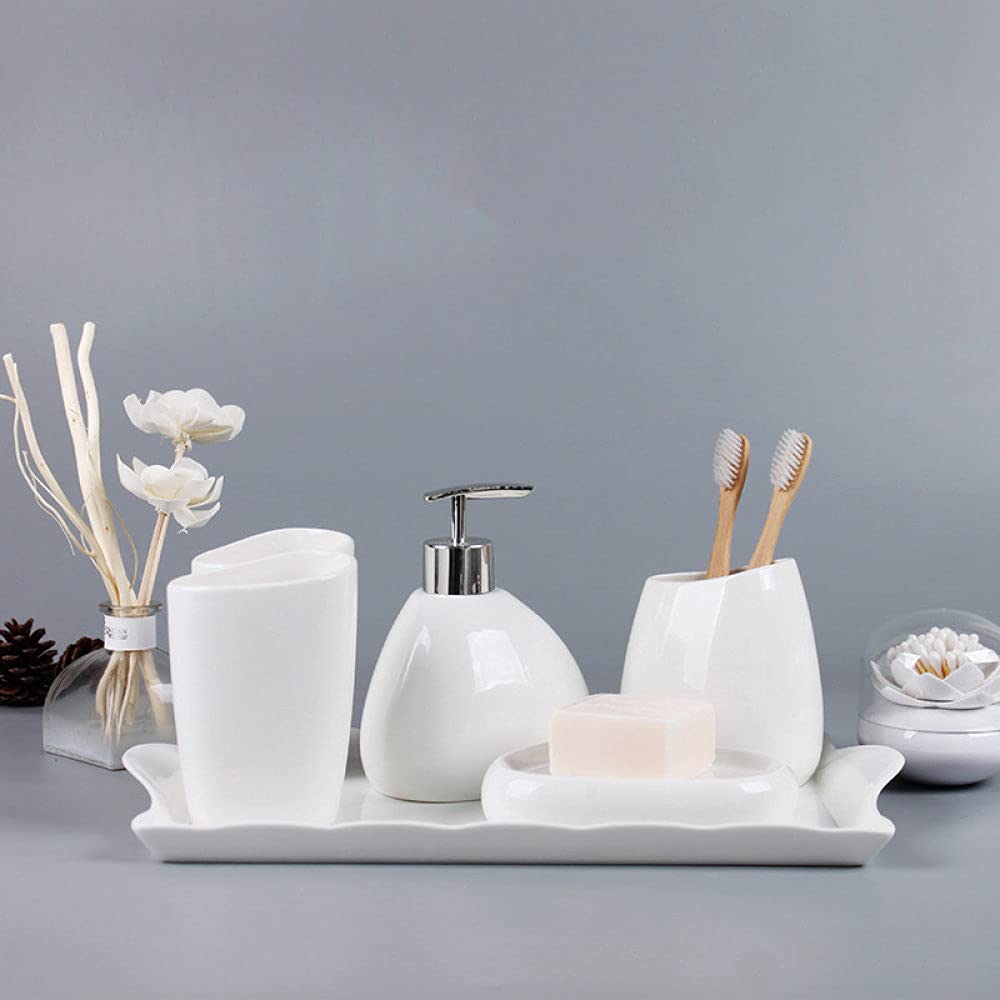 Vintage Ceramic Bathroom Accessories Set - Pure White Soap Dispenser, Toothbrush Holder & Cotton Swab Box | Countertop Organizer for Modern Bathroom Decor | Perfect for Home, Hotel & Spa Use