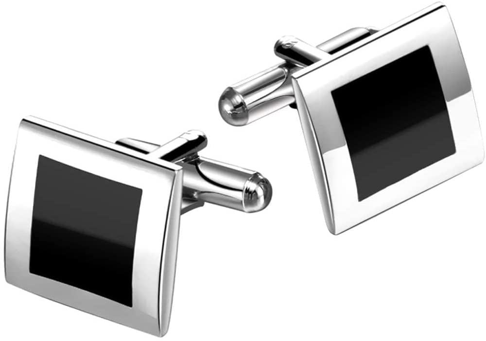Elegant Black Enamel Square Cufflinks for Men - Stainless Steel & Copper Dress Shirt Accessories - Perfect for Weddings, Parties & Formal Events