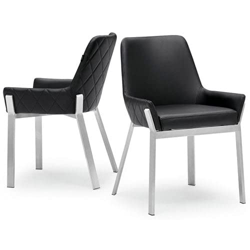 Premium Zuri Furniture Sydney Black Leatherette Dining Chair with Brushed Stainless Steel Legs - Modern Kitchen & Dining Room Seating for Home & Restaurant Use