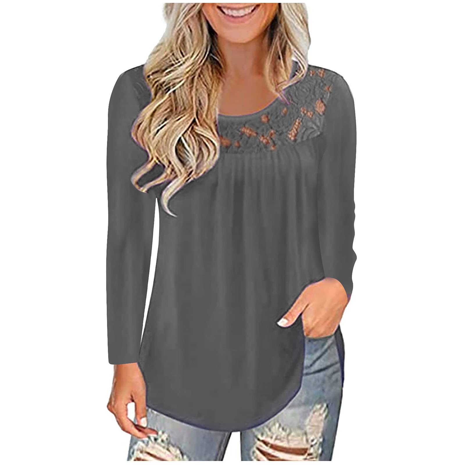 **SERYU Women's Plus Size Long Sleeve Lace Pleated Tunic Tops – Elegant Blouse for Work, Casual & Special Occasions**