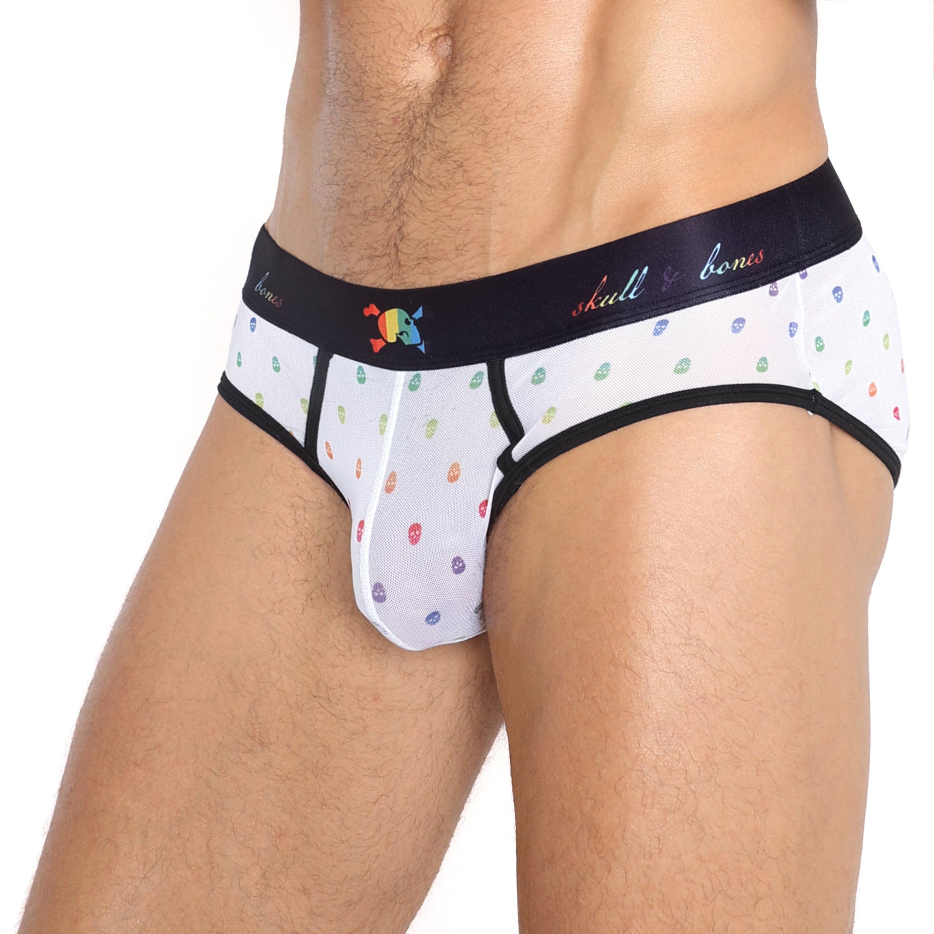 Pride Ditsy Skull White Sheer Mesh Brief - Gothic Lingerie for Women, Sexy Underwear for Halloween & Cosplay, Comfortable Sheer Panties for Daily Wear