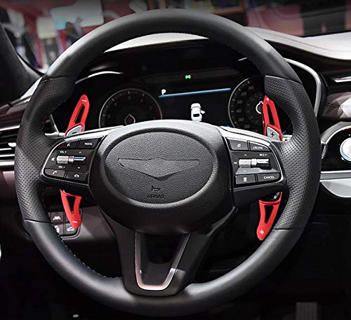 High-Performance CNC Billet Aluminum Steering Wheel Paddle Shifter Extensions for 2018-2023 Hyundai Genesis G70 - Red Racing Style Interior Upgrade | Enhanced Driving Control for Track & Street Use