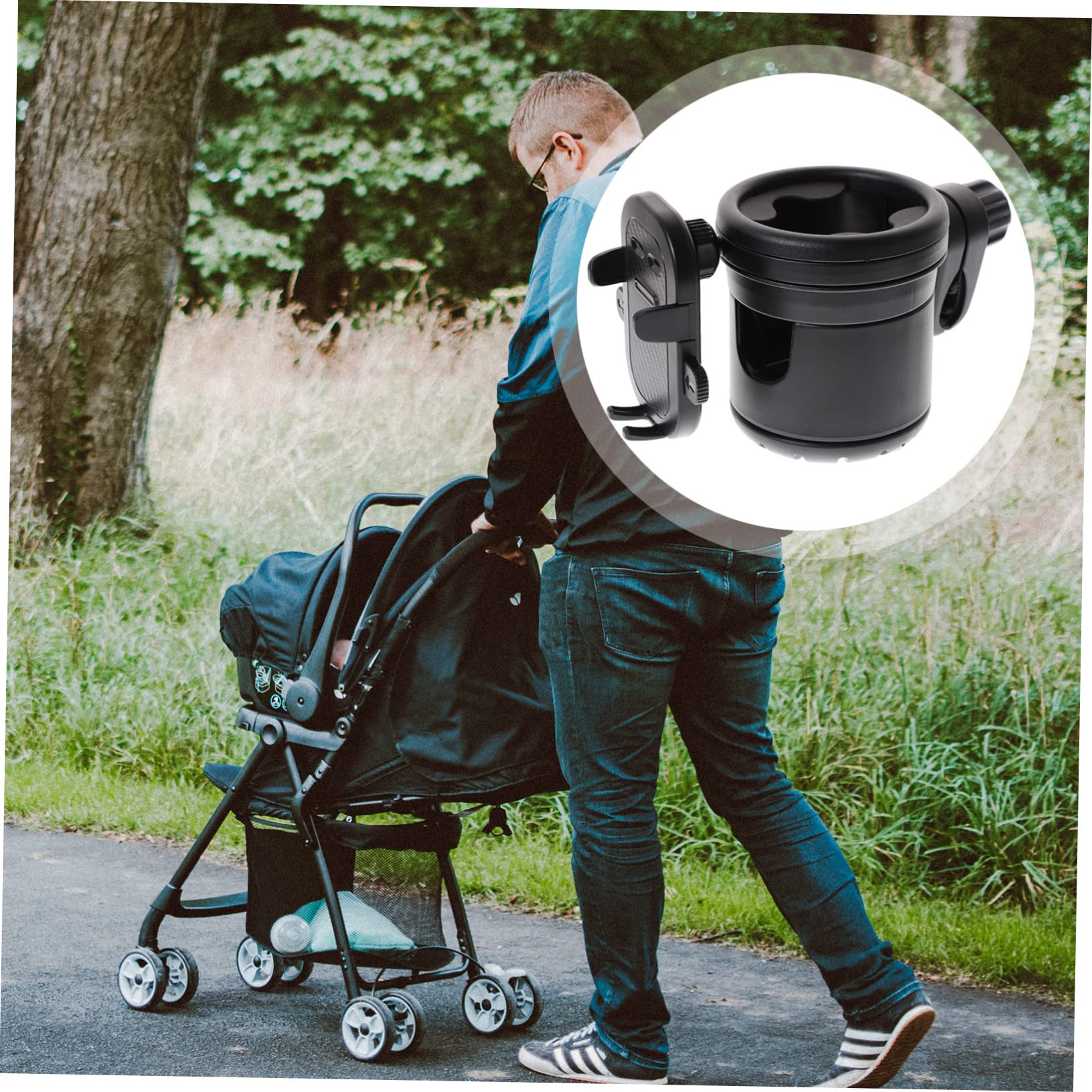 Wakauto 2-Pack Metal Cup & Phone Holder for Jogging Strollers - Secure Smartphone & Drink Holder for Running, Walking, Shopping - Perfect for Parents & Outdoor Activities