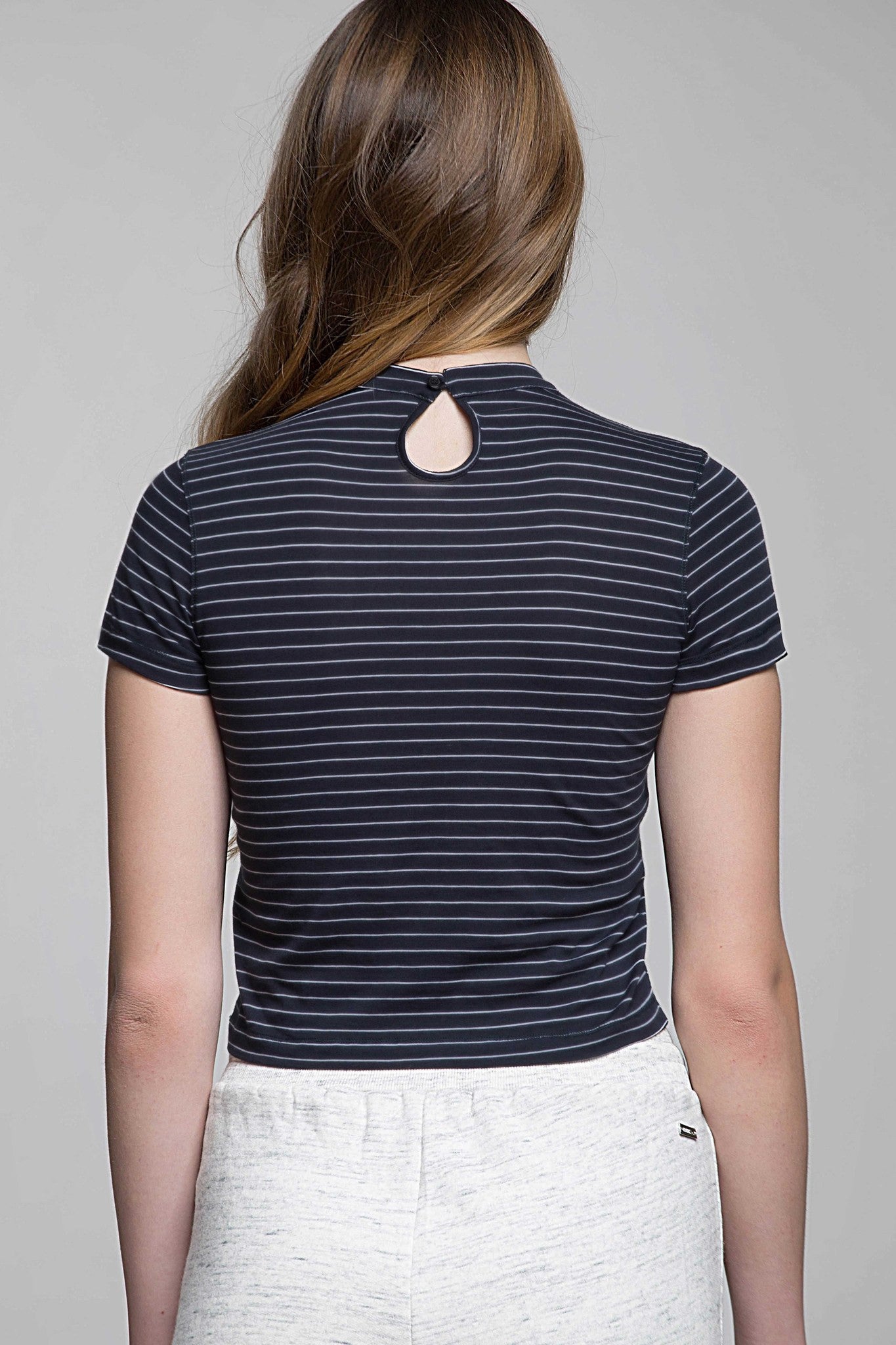 Mariniera Mock Neck Crop Tee for Women - Trendy Short Sleeve T-Shirt for Casual Outfits, Streetwear & Summer Fashion