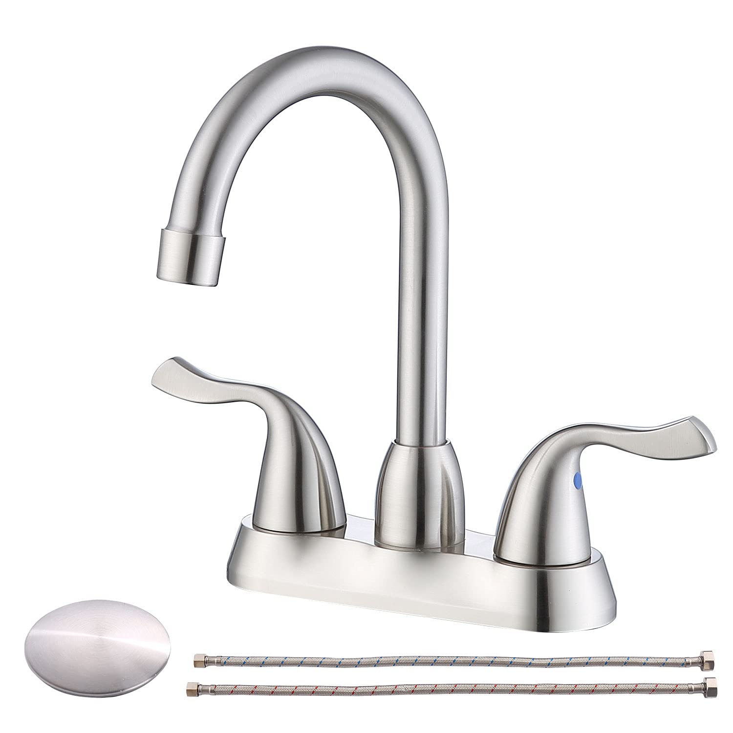 2-Handle 4-Inch Bathroom Faucet with Pop-Up Drain & Lead-Free cUPC Supply Lines - RV & Vanity Sink Faucet for 3-Hole Installation - Perfect for Home, RV, and Commercial Bathrooms