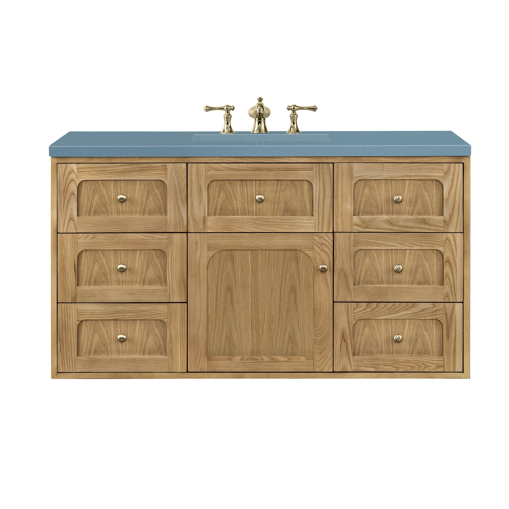 Laurent 48 Inch Single Bathroom Vanity with Light Natural Oak Finish & 3CM Calacatta Blue Quartz Top - Perfect for Modern Master Bathrooms & Powder Rooms