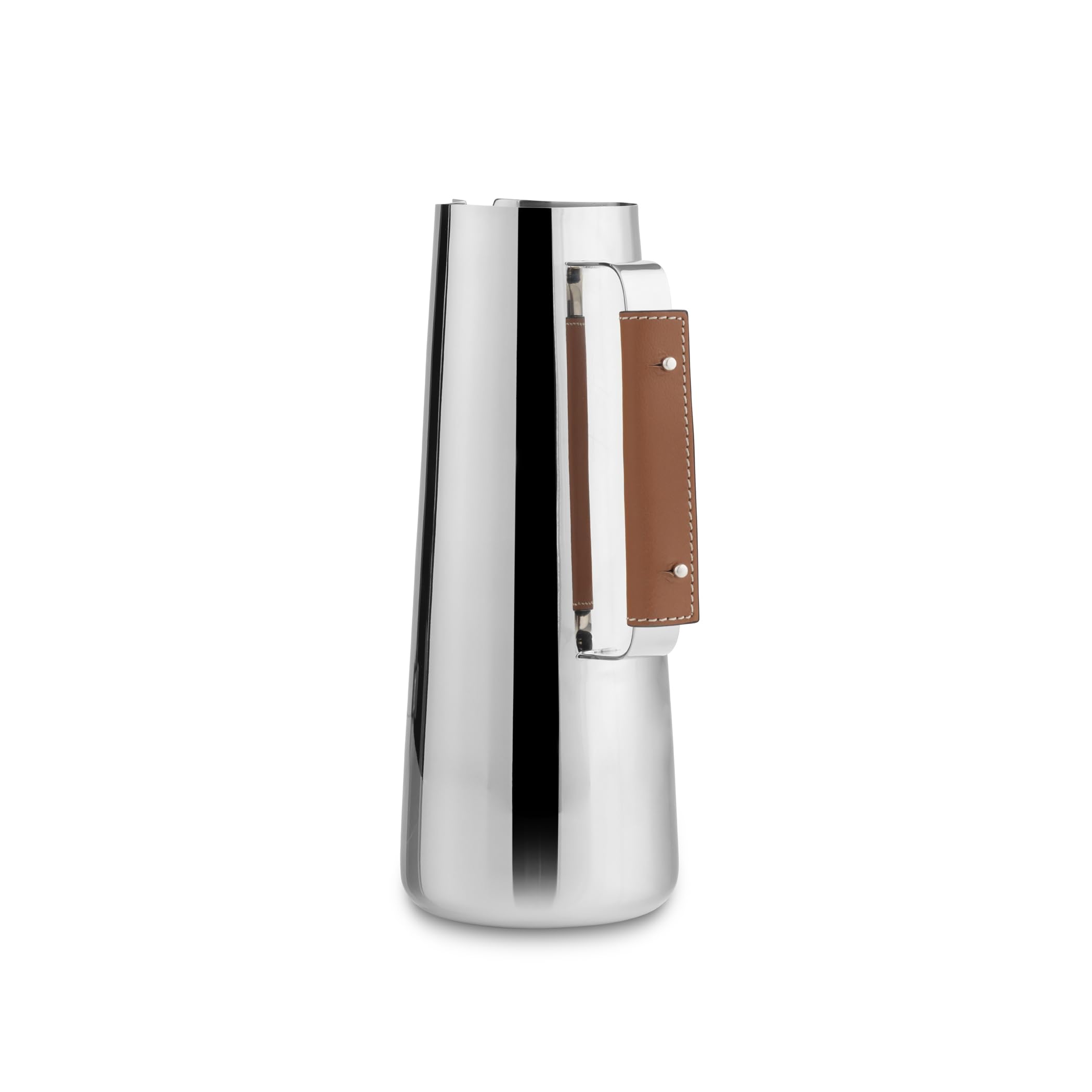 Nambe Tahoe Stainless Steel Water Pitcher with Leather-Wrapped Handle - 11 Inch Hot & Cold Pitcher for Homemade Beverages, Juice, Iced Tea, Milk - Perfect for Kitchen, Dining Table, and Outdoor Entertaining