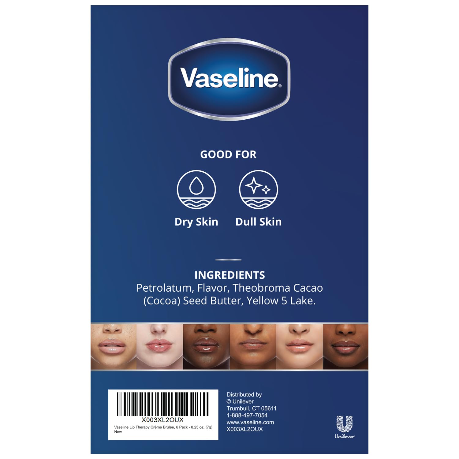 Vaseline Lip Therapy Crème Brûlée 6-Pack – Mini Lip Balm Set for Soft, Moisturized & Kissable Lips, 0.25 Oz Each | Perfect for Daily Hydration, Winter Care & On-The-Go Use