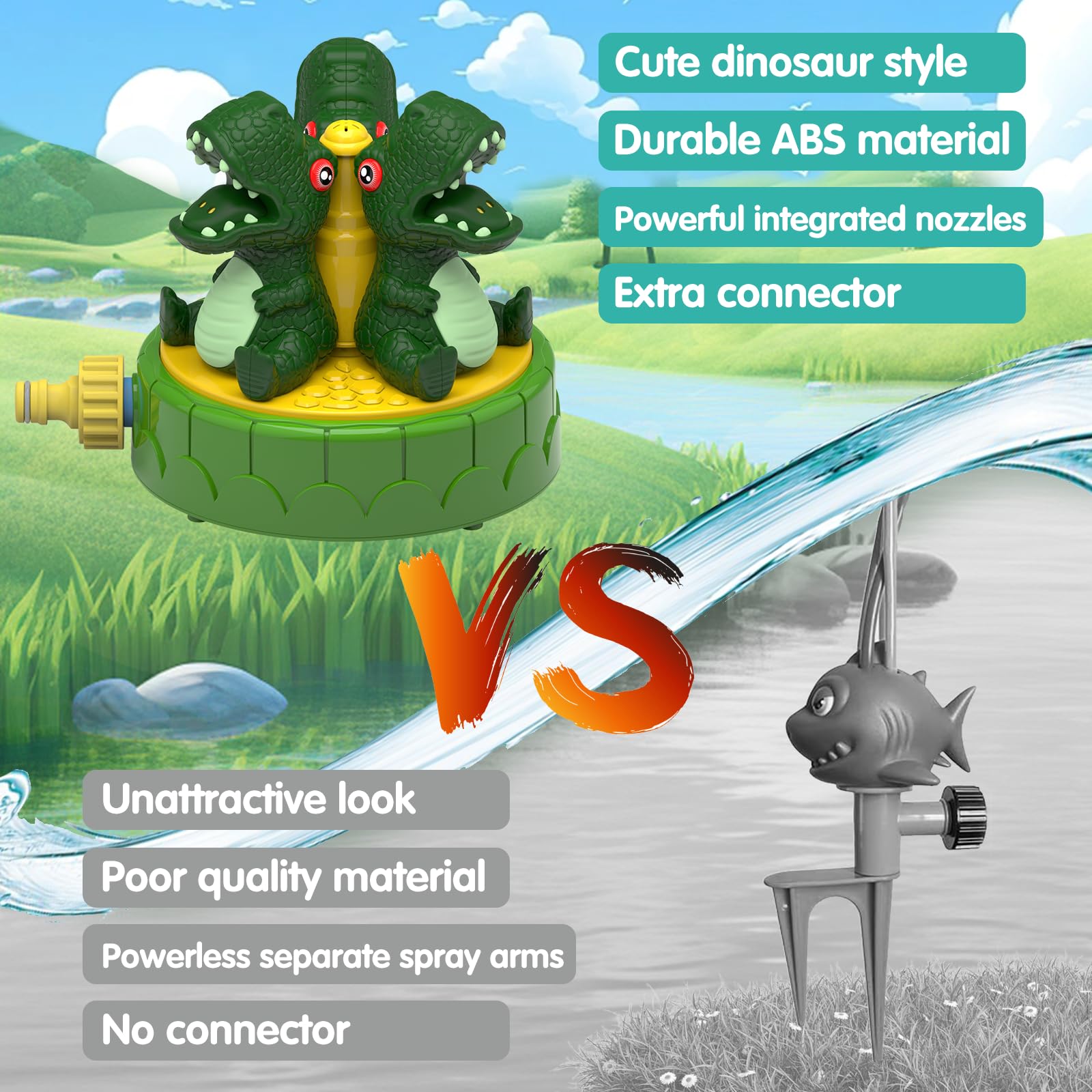Dinosaur Water Sprinkler Toy for Kids Ages 3-12 | Outdoor Garden Hose Sprayer for Summer Backyard Play | Fun Splash Pad for Toddlers & Children | Perfect for Birthday Parties, Poolside Fun & Outdoor Water Activities