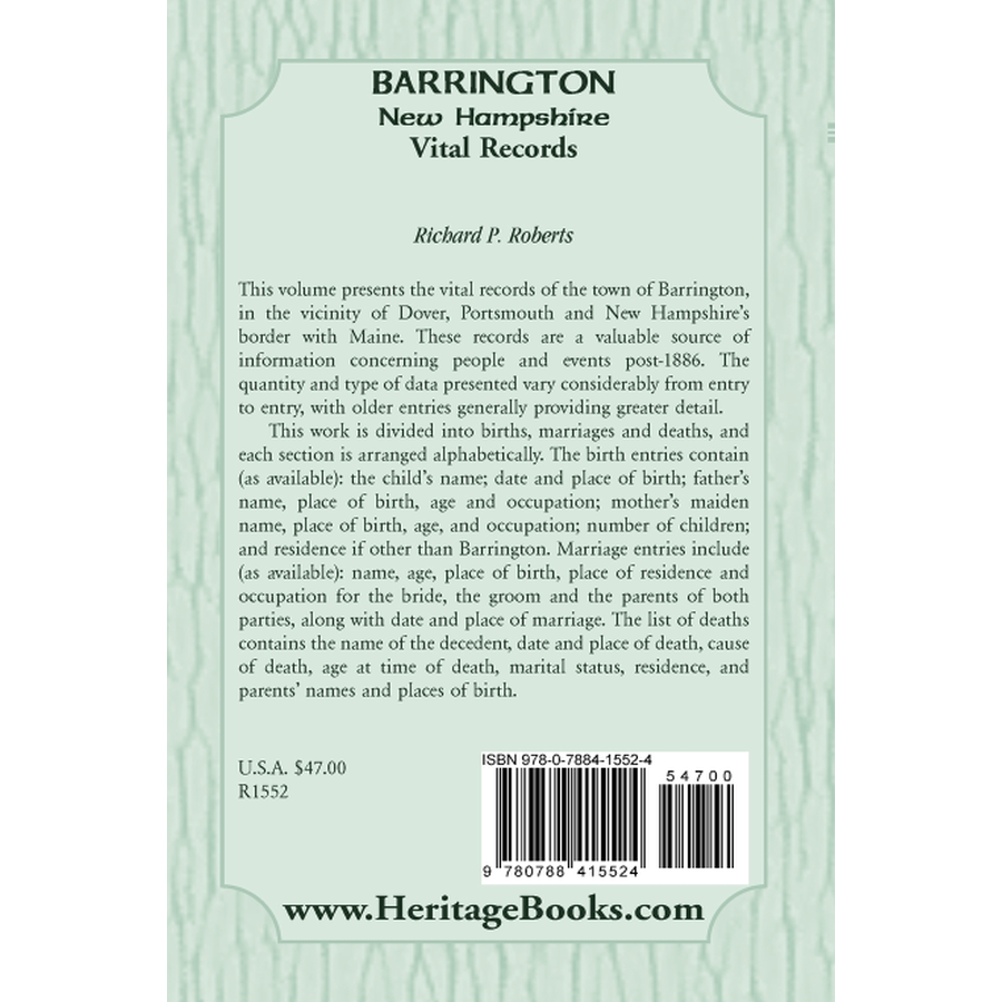Barrington NH Vital Records - Birth, Death & Marriage Certificates - Official Documents for Genealogy & Legal Use