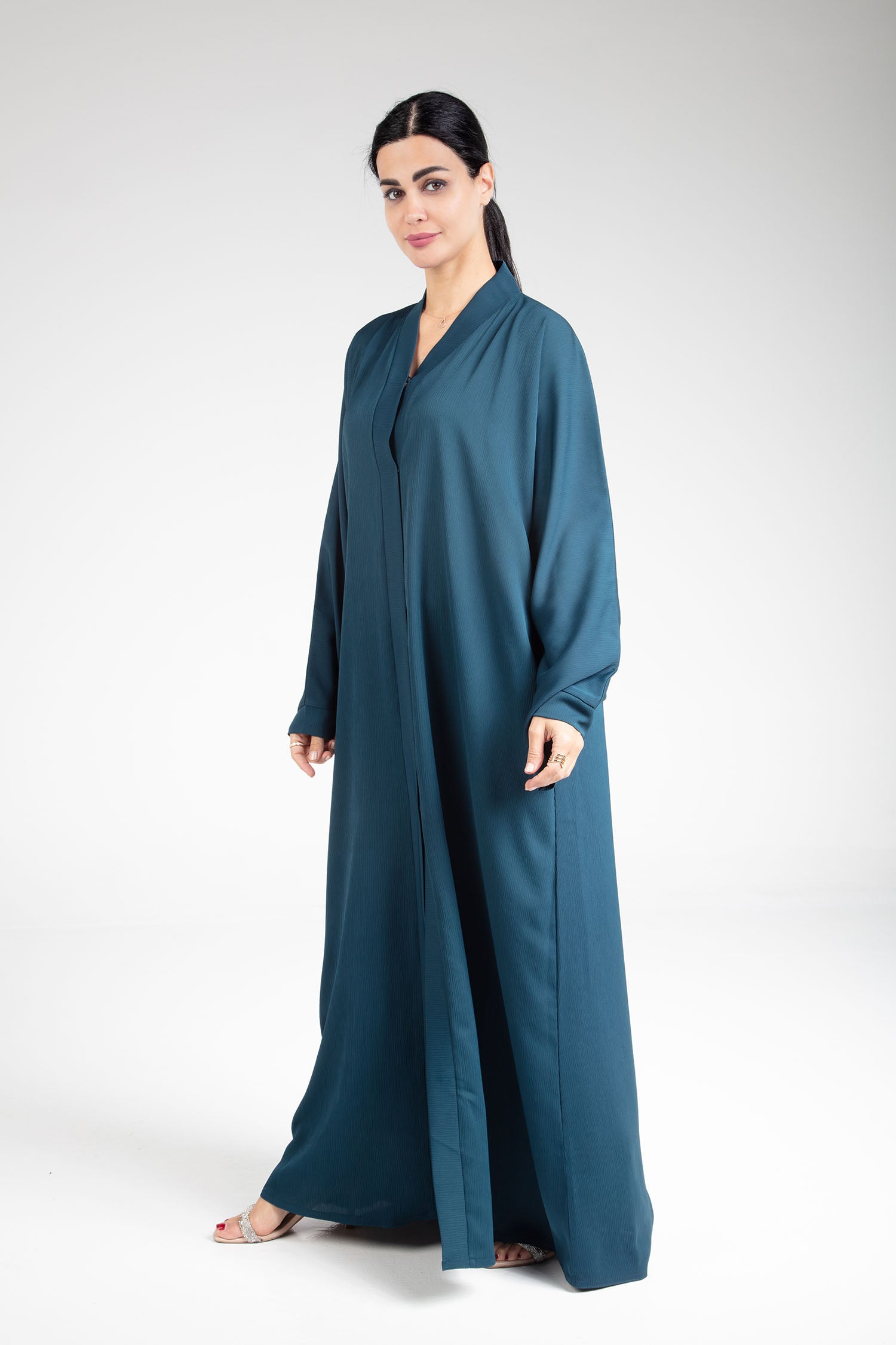 Elegant Jade Open Abaya - Stylish Muslim Prayer Dress for Women - Perfect for Prayer, Mosque, and Special Occasions