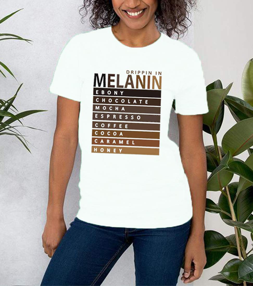 Drippin in Melanin Afro Women's Funny Letter Print T-Shirt - Black Queen Graphic Tee, Short Sleeve Cotton Top for Casual Wear, Street Style & Empowerment