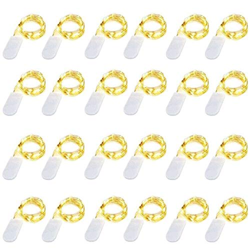 24 Pack Fairy Lights Battery Operated - 6.6ft 20 LED Mini String Lights with Silver Wire for DIY, Wedding, Party, Festival, Halloween & Christmas Decorations - Warm White Starry Lights for Bedroom, Garden, Patio and Indoor/Outdoor Use