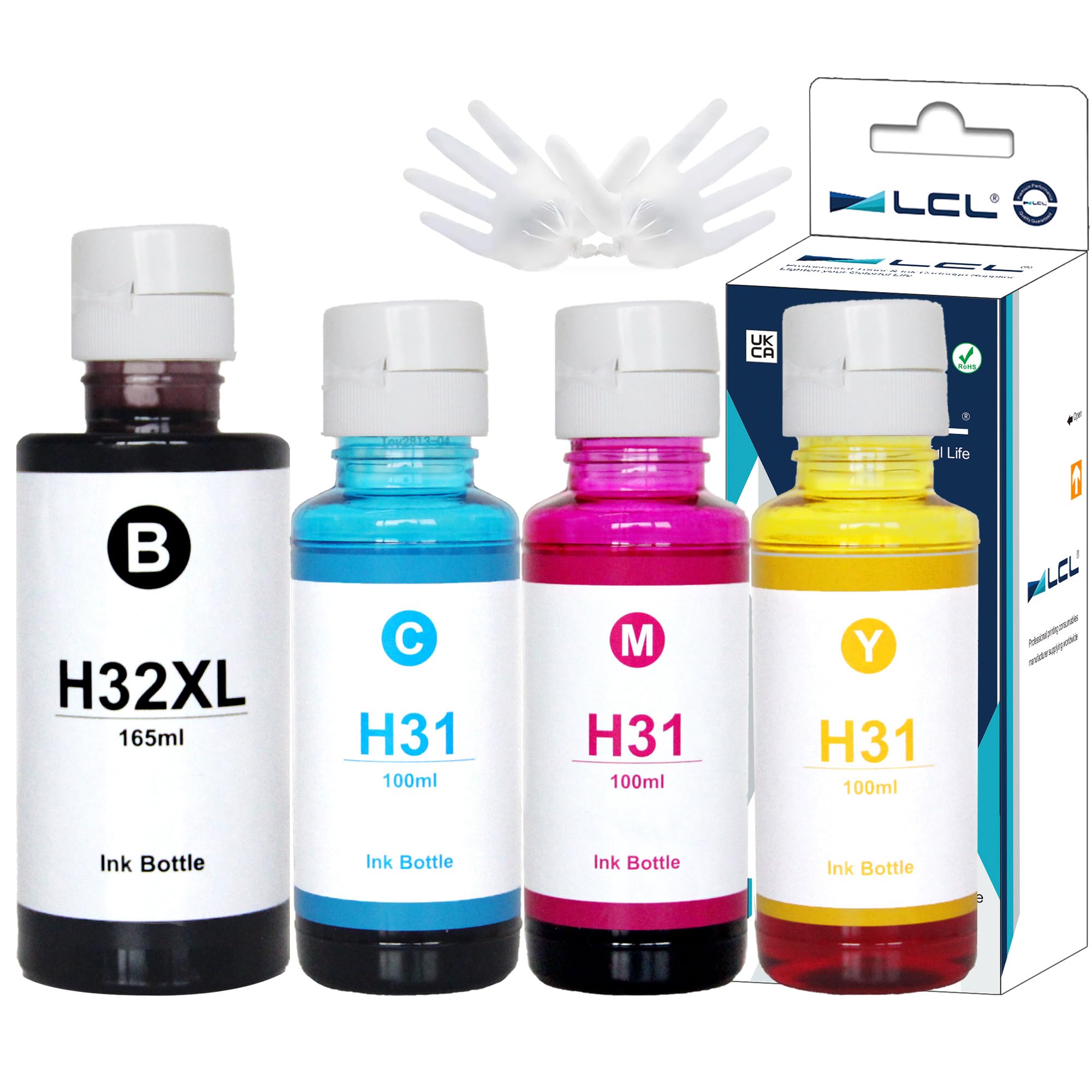 HP 31 & 32XL Ink Bottle Set - 165ML Black & 100ML Color Ink Replacement for HP Smart Tank 7301/7001/7602/5000/6001/5101/5102 Plus 651/551/455/457/450 All-in-One Printers - High Yield Ink Tank Refill for Home & Office Printing